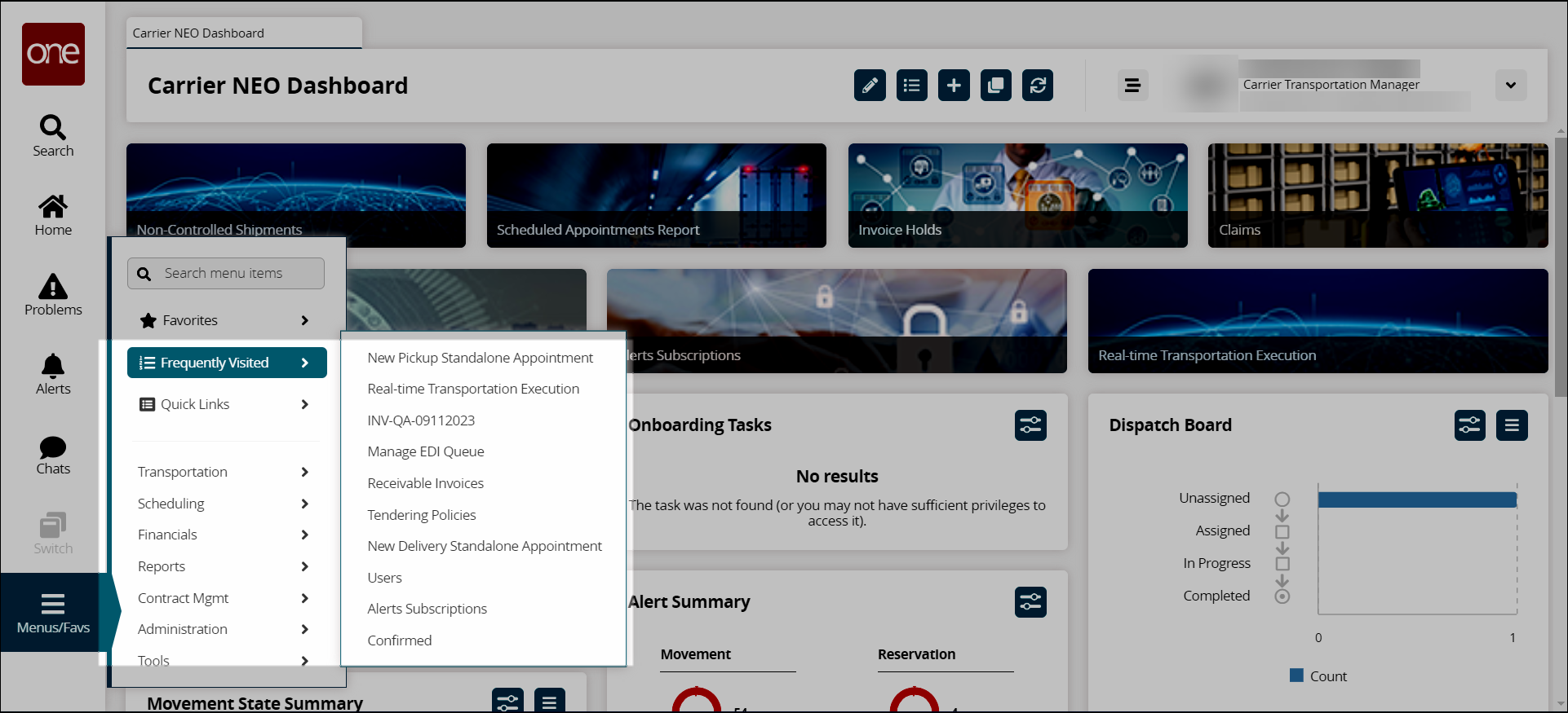 CarrierDashboard_3-9_CarrierTransportationManager_FrequentlyVisitedMenuHighlight_20240412.png