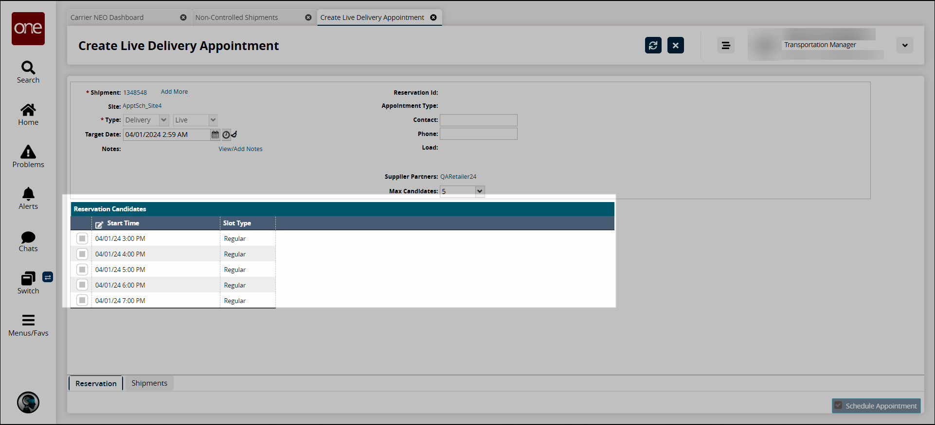 GLGCreateLiveDeliveryAppointment_3-9_TransMgr_Non-ControlledShipmentReservationCandidatesHighlighted_20240401.png